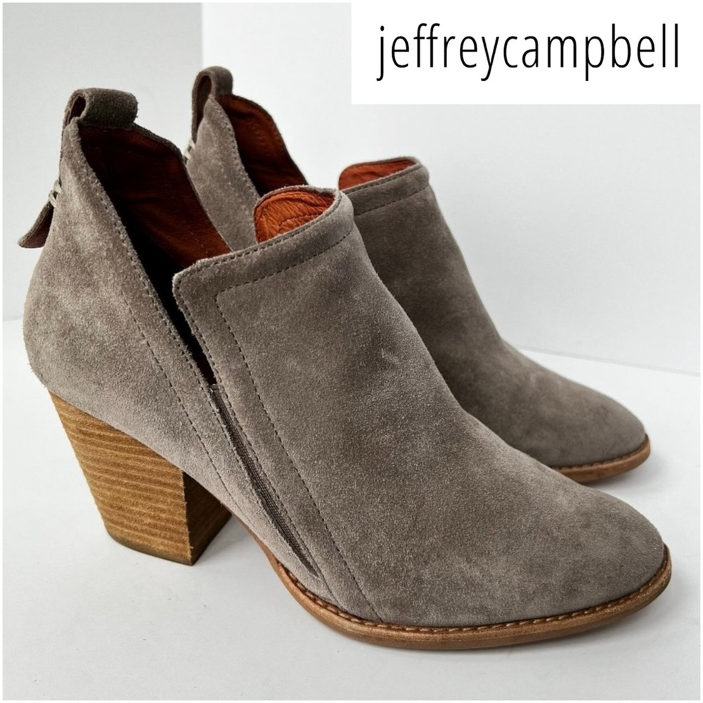 JEFFREY CAMPBELL Gray Taupe Suede Boho Ankle Boots Booties